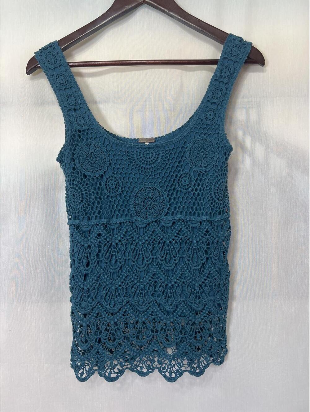Temperance Teal Crochet Lace Tank Top Women's Size Small